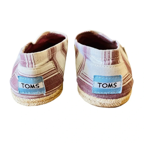 TOMS Alpargata espadrille slip-on canvas flats loafers 5.5 beige burgundy stripe - Picture 4 of 8